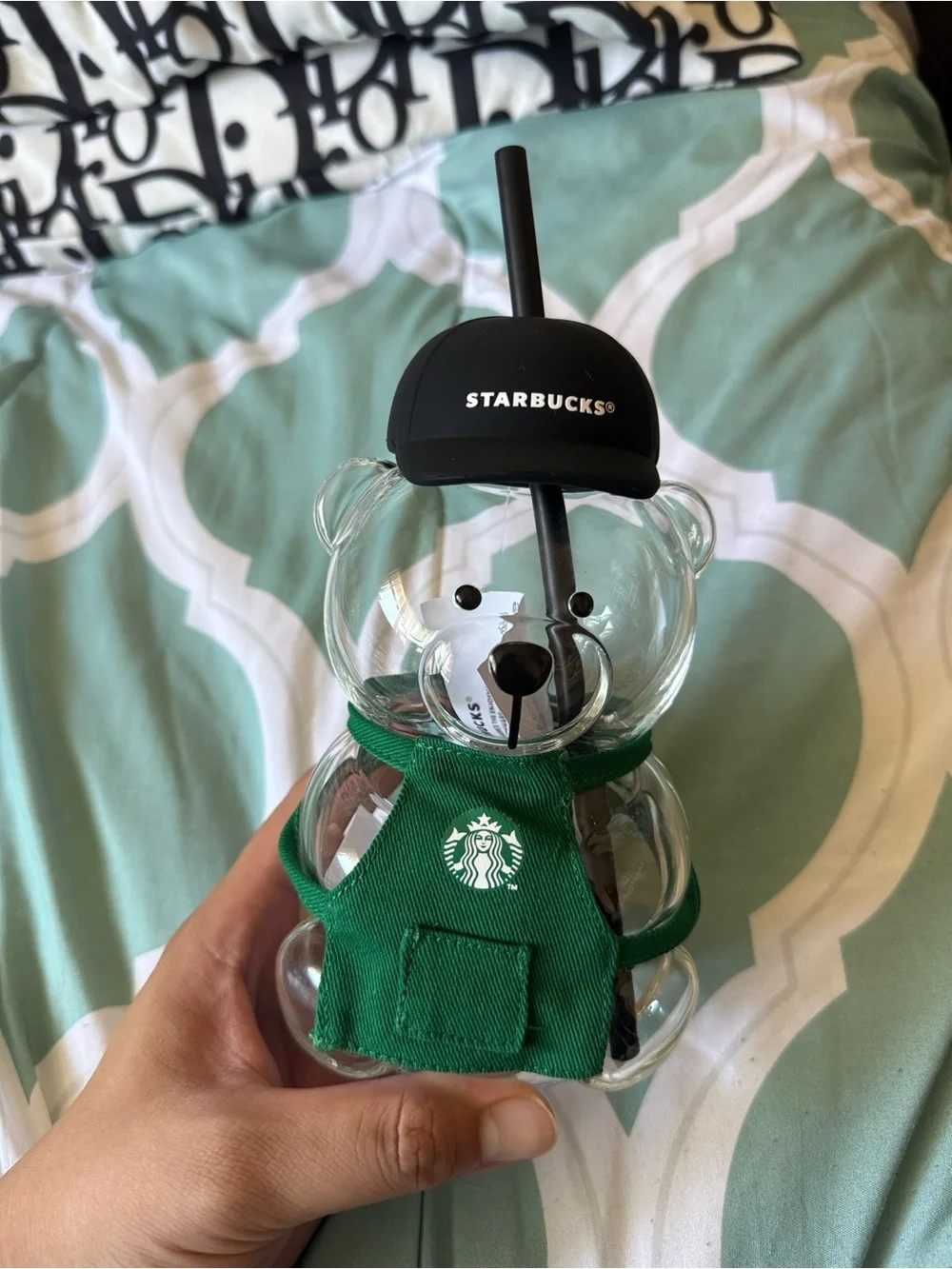 Starbucks Clear Bear Kids Cups with Black, Pink & Green Hats